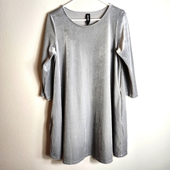 Agnes & Dora Womens Gray Velvet 3/4 Sleeve Swing Tunic Dress-Size L (12-14) - Picture 2 of 6